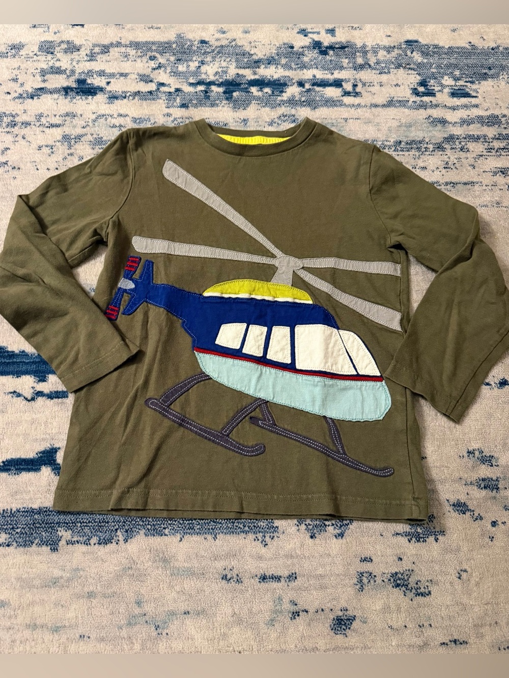 Mini Boden Helicopter Appliqué Shirt Boys Long Sleeve Top Size 7-8